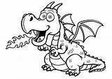 Dragon Coloring Pages Printable Fire Easy Breathing Color Print Adults Cartoon sketch template
