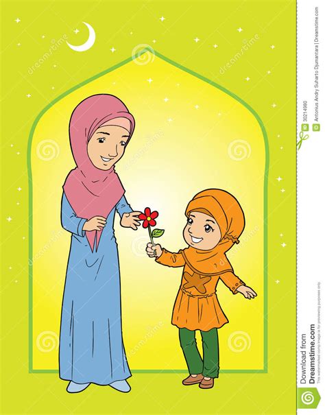 mother and daughter muslim in head scarf stock vector illustration of lady female 30214980
