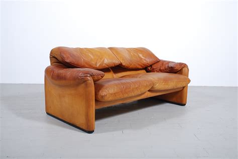 vintage maralunga sofa cognac leather jasper