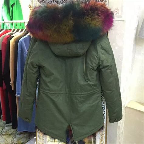 buy womens colorful fox fur lined hooded jacket hot