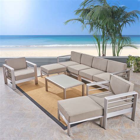 piece silver contemporary outdoor furniture patio sectional sofa set brown cushions