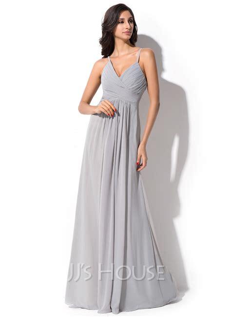 a line princess v neck floor length chiffon bridesmaid dress with