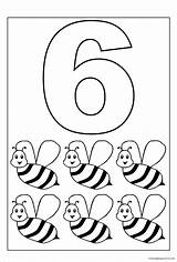Number Coloring Pages Six Bees Coloringbay sketch template