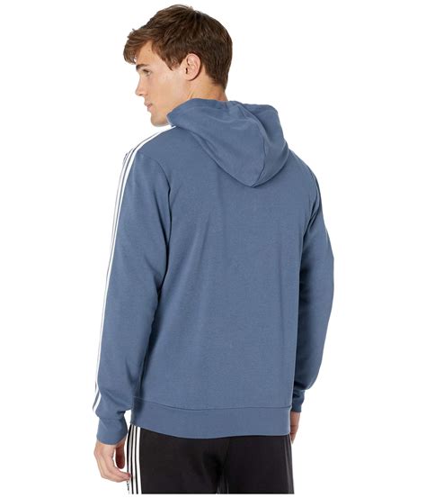 adidas essentials  stripes fleece full zip hoodie  blue  men lyst