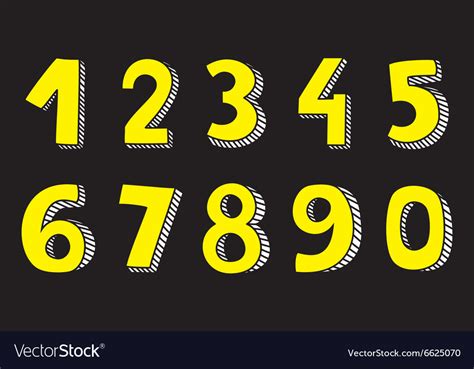 yellow numbers isolated  black background vector image