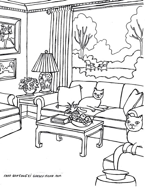cartoon living room sketch coloring page
