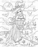 Coloring Pages Witch Digital Printable Adult Adults Halloween Stamp Colouring Fairy Color Books Print Getcolorings Designs Visit Getdrawings sketch template