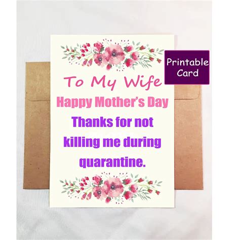 printable card  wife mothers day card  wife etsy