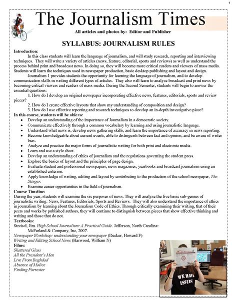 posting offers  sample journalism syllabus    click