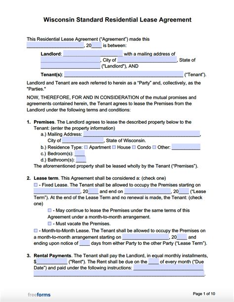 wisconsin rental agreement custom  printable forms printable