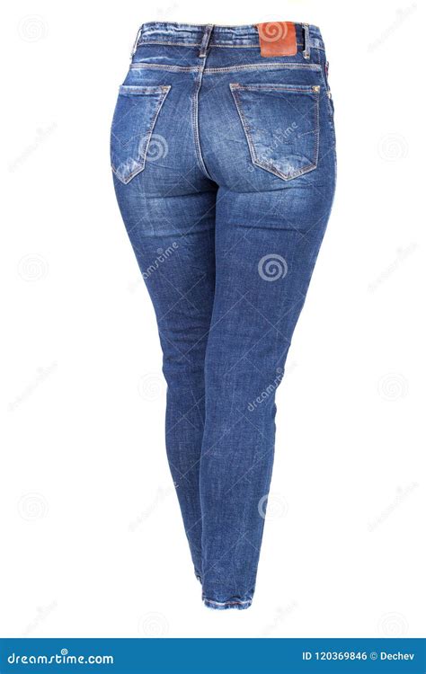 woman blue jeans fit female in blue jeans isolated on white stock