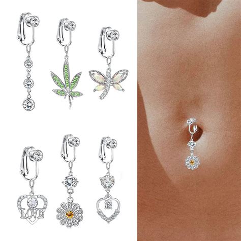 Faux Fake Belly Butterfly Fake Belly Piercing Leaves Clip On Umbilical