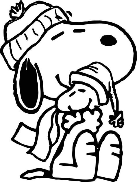 christmas snoopy bird hug coloring page snoopy coloring pages