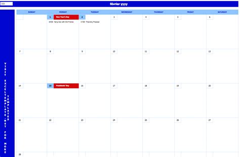 monthly event calendar excel template