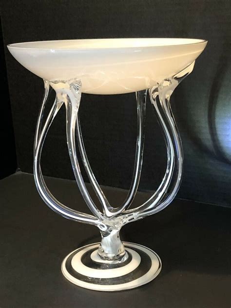 Art Glass Hand Blown Vase Clear And White Swirl Ornate ~ Jozefina Krosno