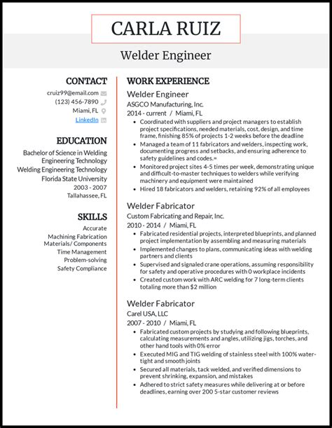 welder resume examples built