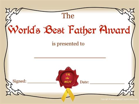 dad certificate  printable  father award certificate