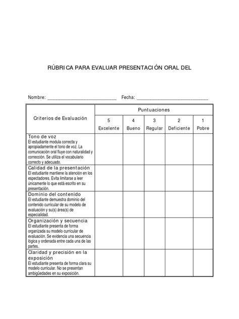 rubrica para evaluar exposición oral cognición sicología y ciencia