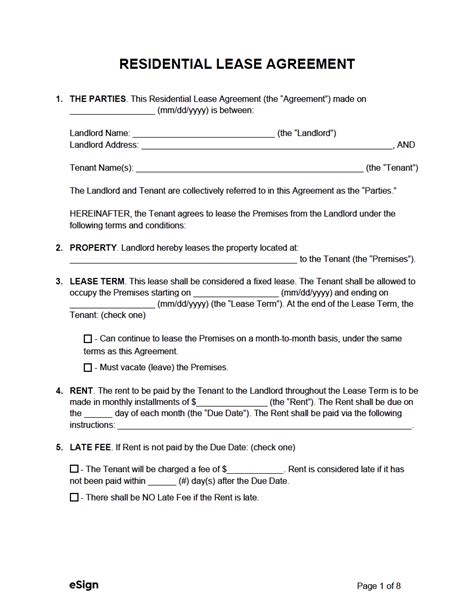 standard residential lease agreement template  word