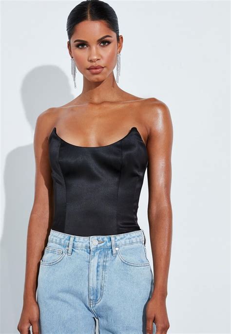 peace love black satin structured bodysuit missguided womens