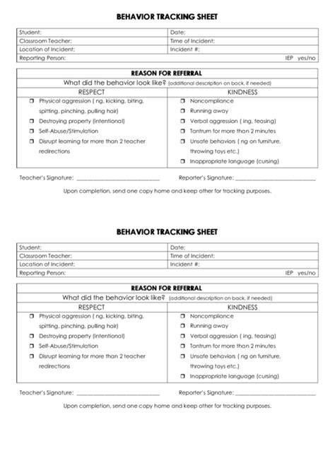 behavior tracking sheet printable