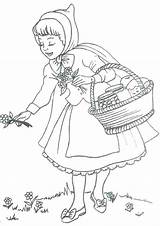 Hood Coloring Red Pages Riding Little Flowers Picking Getdrawings sketch template
