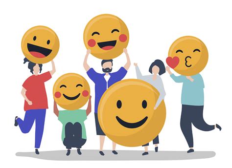 characters  people holding positive emoticons illustration   vectors clipart
