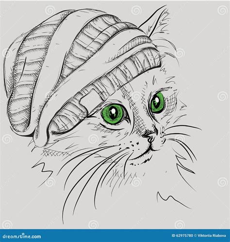 image portrait cat   hat vector illustration stock vector