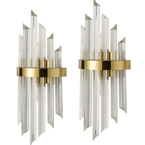 modern gold brass glass crystal wall sconce set