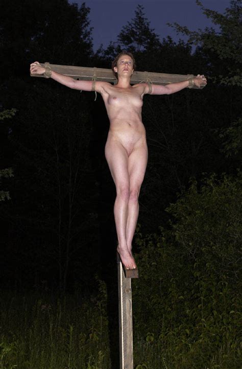 crucified woman tied on high bondage porn