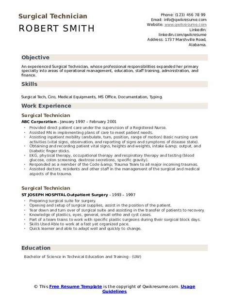 surgical technician resume samples qwikresume