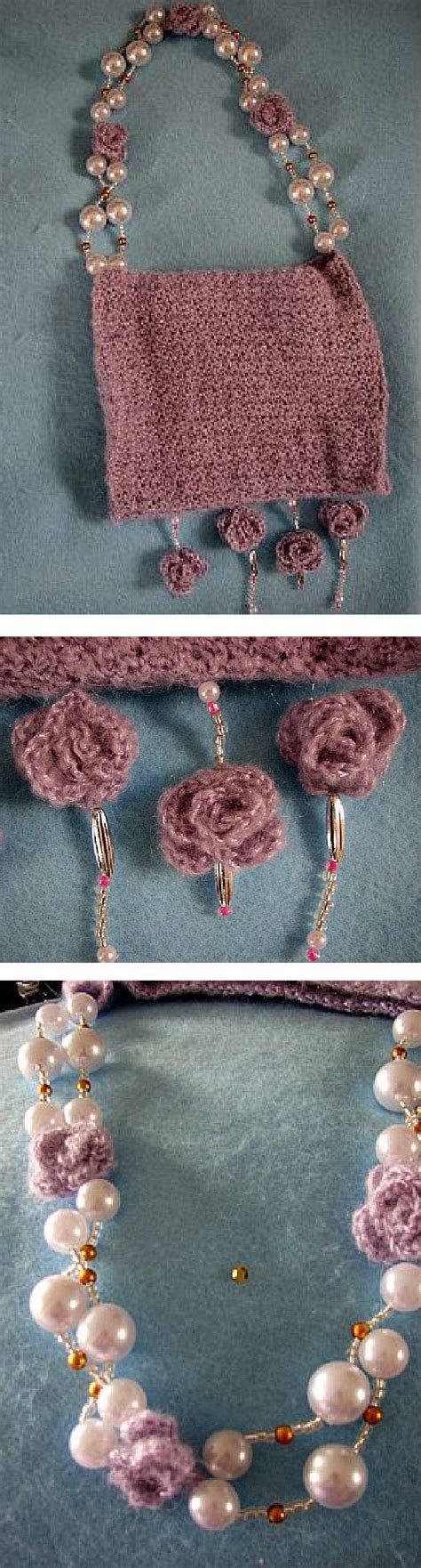 lilac purse  pearl beads  crochet roses allfreecrochetcom