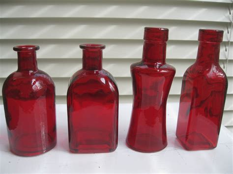 4 Red Ruby Decorative Colored Glass Bottles Floral Bud Vase