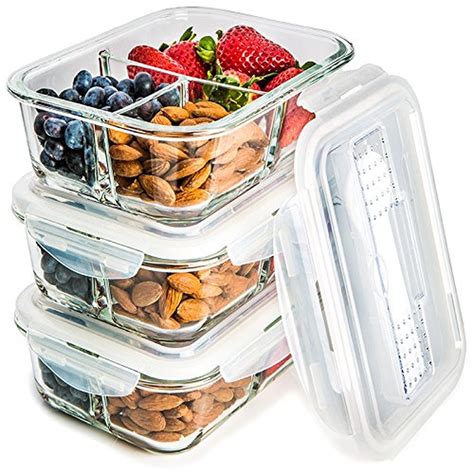 glass meal prep food storage containers  compartment container set