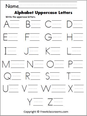 alphabet  printable kindergarten worksheets  printable templates