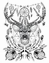 Coloring Pages Deer Adult Adults Animal Spirit Animals Printable Book Colouring Crystal Tattoo Color Native American Wild Books Sheets Christmas sketch template