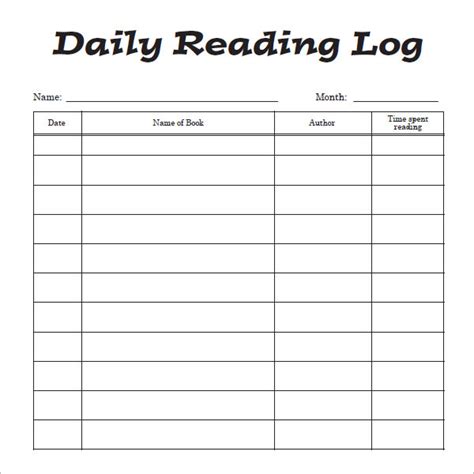 reading log templates  pdfdoc