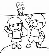 Waving Coloring Children Each Other Hand Kids Preview Girl Illustration sketch template
