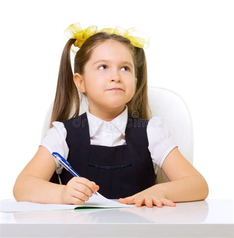 schoolgirl   desk stock photo image  literature