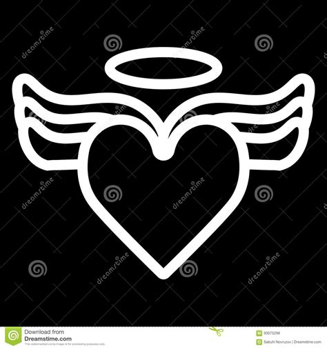 Heart With Wings And Halo On Top Vector Icon Black And