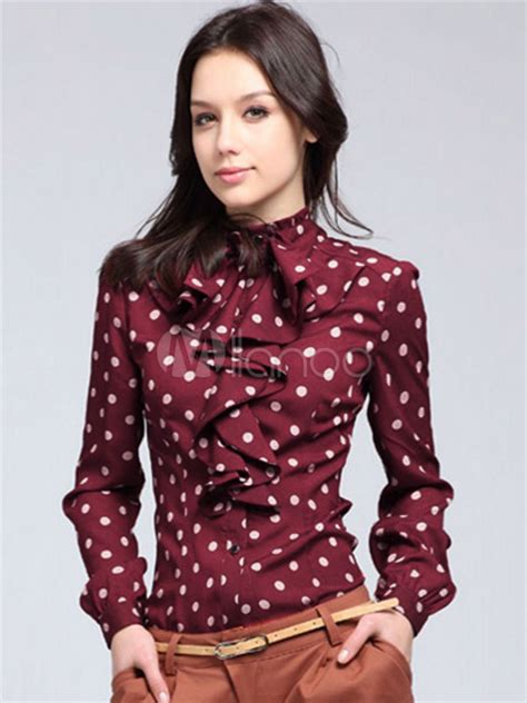 long sleeves polka dot cotton comfortable woman s blouse