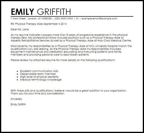 physical therapist cover letter template  physical therapy aide