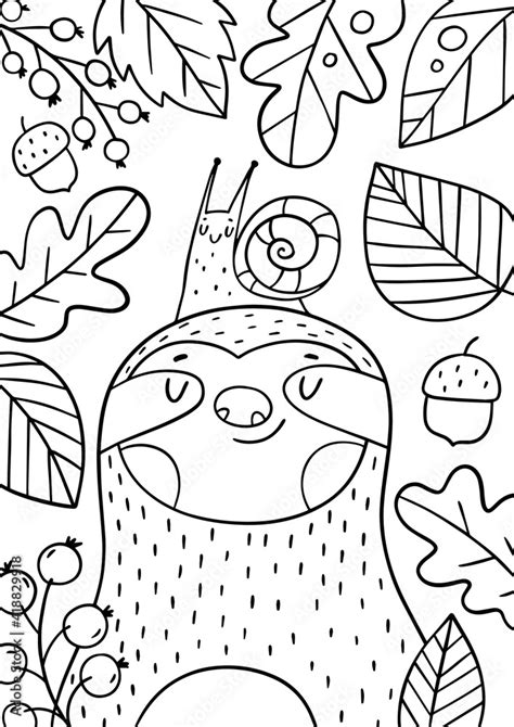 coloring page  cute sloth unicorn monochrome vector illustration