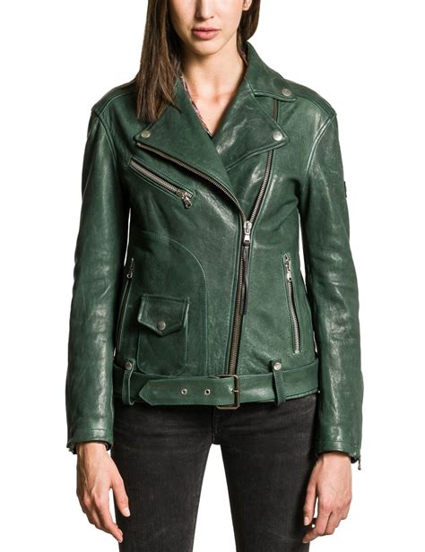 replay leather jacket  green lyst