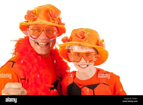 father  son  dutch orange soccer fans stock photo alamy