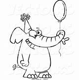 Birthday Happy Cartoon Drawings Drawing Easy Cute Holding Coloring Elephant Balloon Vector Draw Cards Outlined Clipart Line Ron Card Getdrawings sketch template