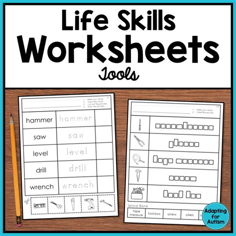 life skills worksheets tools vocabulary autism work tasks