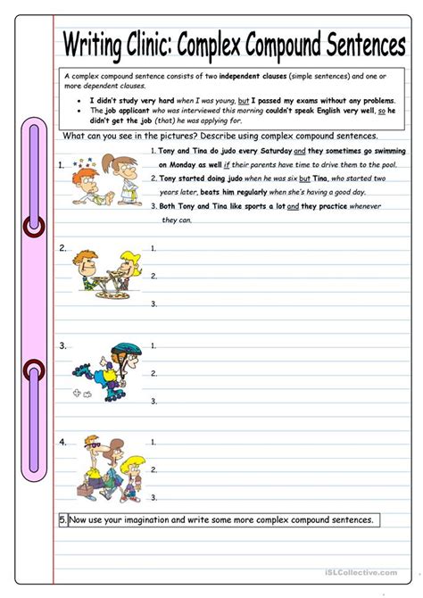 writing clinic complex compound sentences worksheet free esl printable worksheets made by