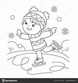 Colorare Invernali Bambini Fumetto Profilo Pattinaggio Vettoriale Outline Grafica sketch template