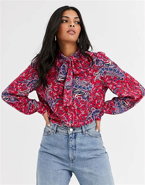 and other stories paisley print pussy bow blouse in pink asos